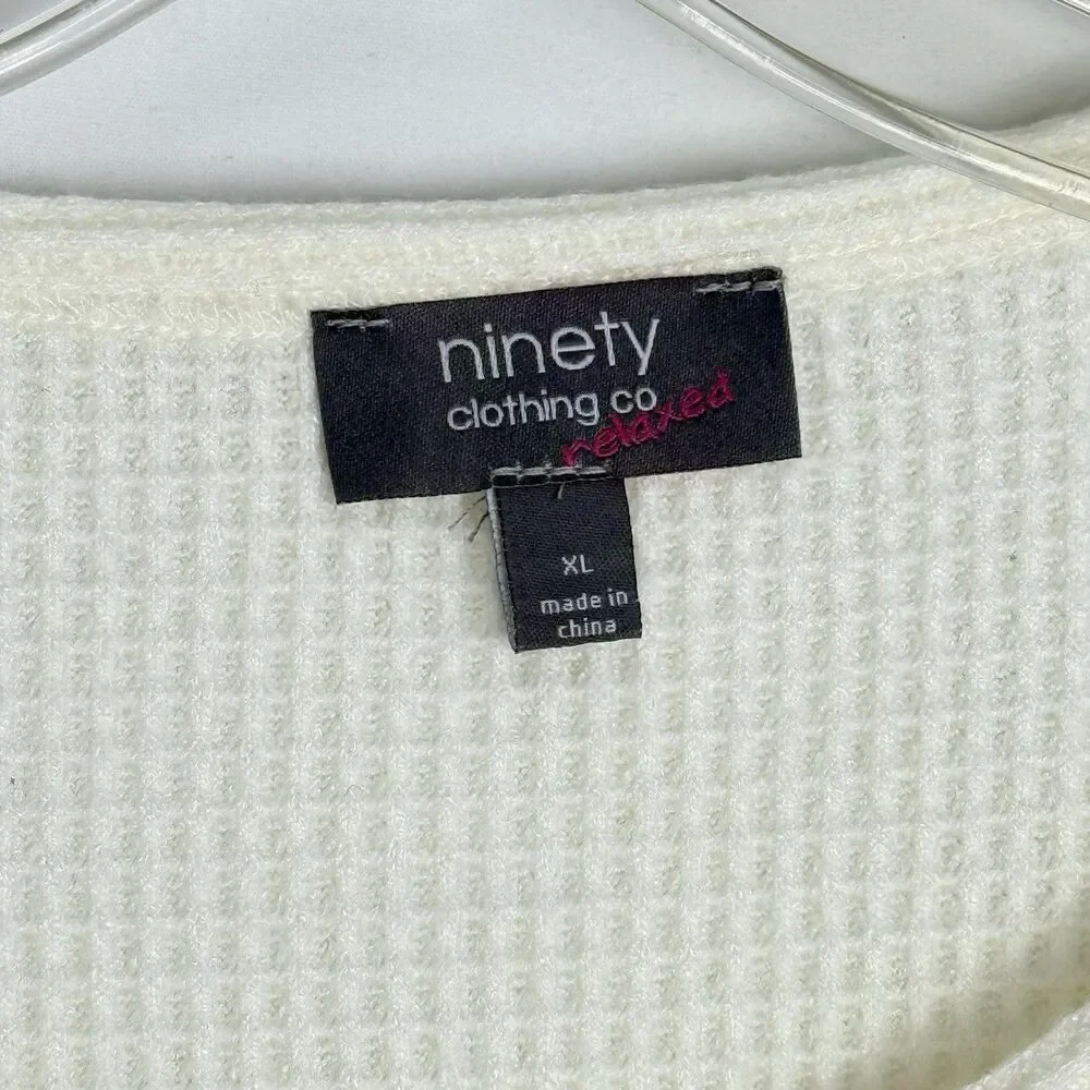 Ninety Clothing Co XL Ivory Knit Sweater Relaxed With Button Accents